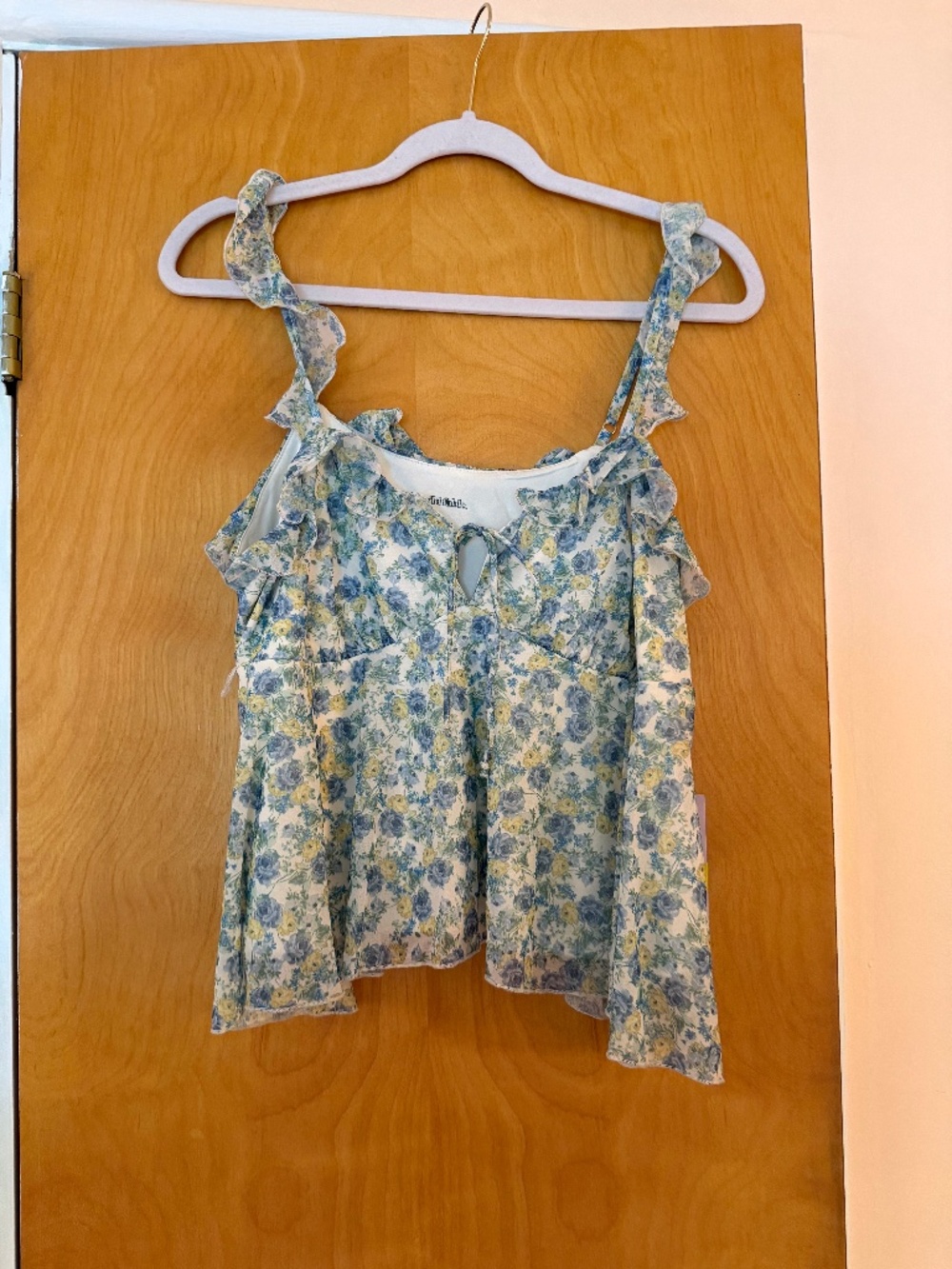 NEW Wild Fable Blue & Green Floral Ruffle Tie-Front Cami, Size L